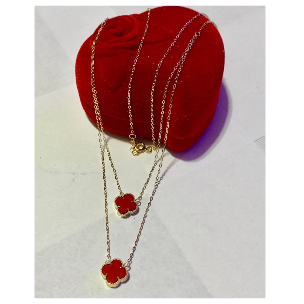 18k Solid Gold Clover Layered Necklace